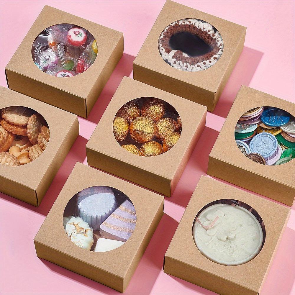 20pcs Gift Boxes with Clear Window Square Treat Boxes Foldable Boxes Kraft Paper Gift Packing Boxes for Weddings Parties Birthdays Jewelry Making