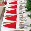 Mini Flannel Christmas Hat Cutlery & Wine Bottle Set Decoration