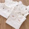 Girls' White Cotton Peter Pan Collar Long Sleeve Shirt for Spring & Autumn