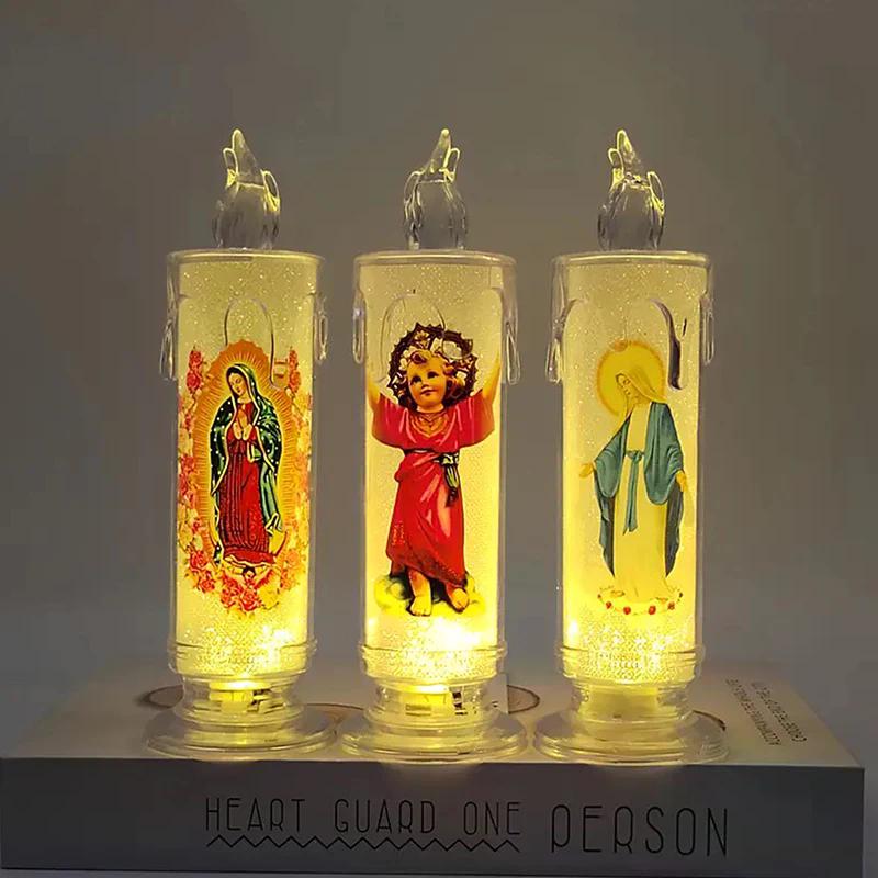 Jésus Vierge Christ Lampe Bougie LED Romantique Sans Flamme Bougie Chauffe-Plat Religieuse Veilleuse Ornement Décoratif de Bureau