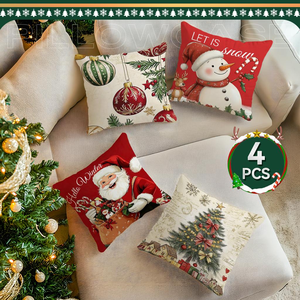 Santa Claus Snowman Series Cushions Pillowcase Polyester Cushion Cover Throw Pillow Sofa Decoration Pillowcover Home Car Decor