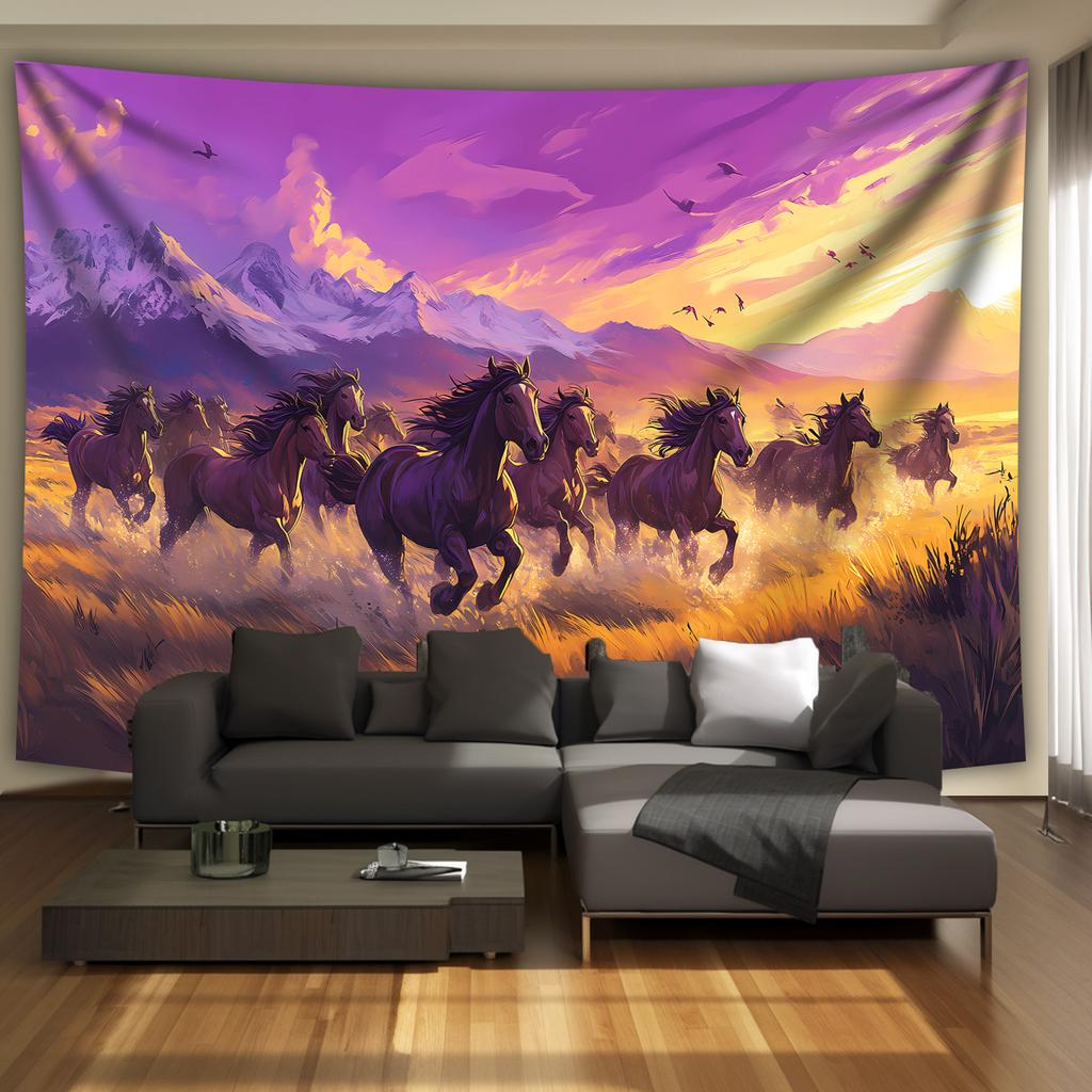 1pc Extra Large Majestic Running Horses Landscape Photo Tapestry Polyester Aesthetic Wall Hanging Decor for Living Room Bedroo