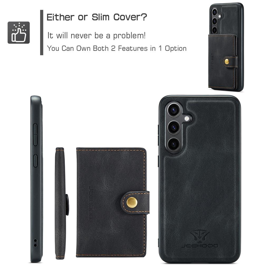 JEEHOOD J01 For Samsung Galaxy S24 Case Card Holder Kickstand Leather+TPU Retro Phone Cover