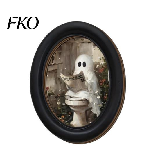 Cute Ghost Painting Halloween Wall Decor, Table Sign, Vintage Oval Framed Non-marking Art Picture, Decorative for Mantel Living Room Bedroom