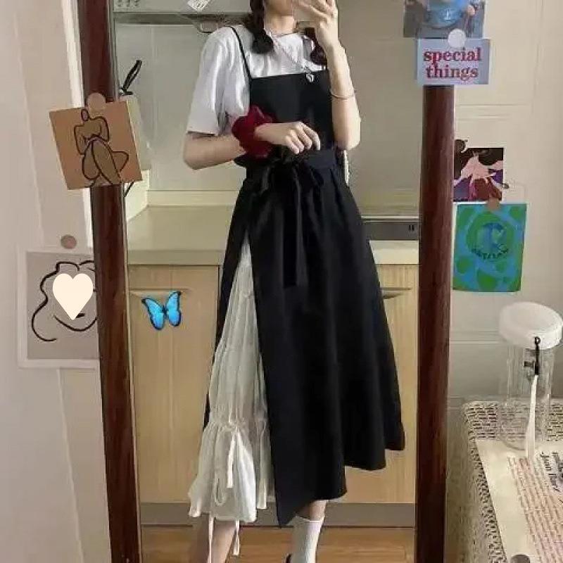Strap skirt girls summer year new middle school high school students sweet suspender long dress dress set