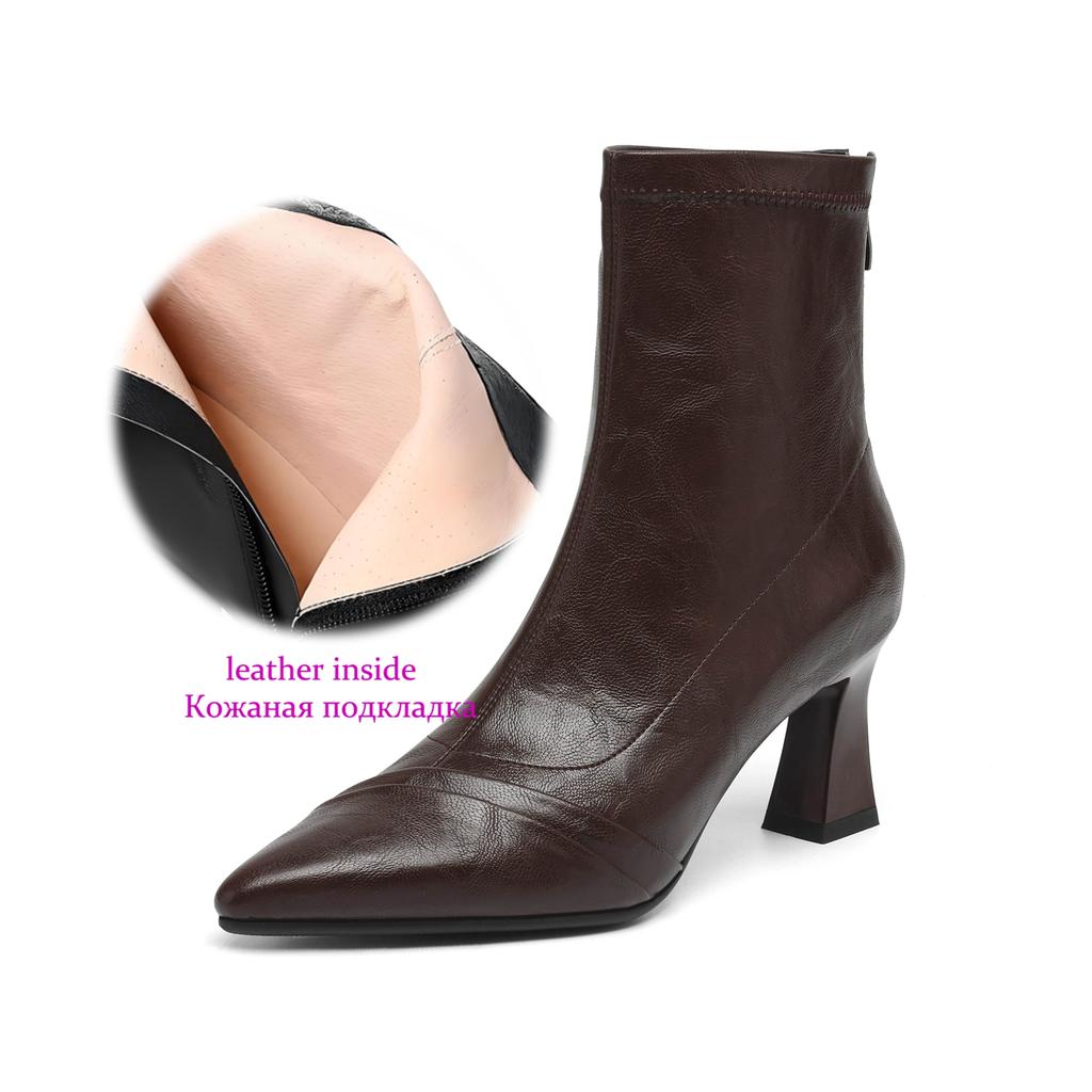 Krazing Pot Microfiber Pointed Toe Thin High Heels Modern Boots Size 42 Zip Plus Size Women Elastic Ankle Boots