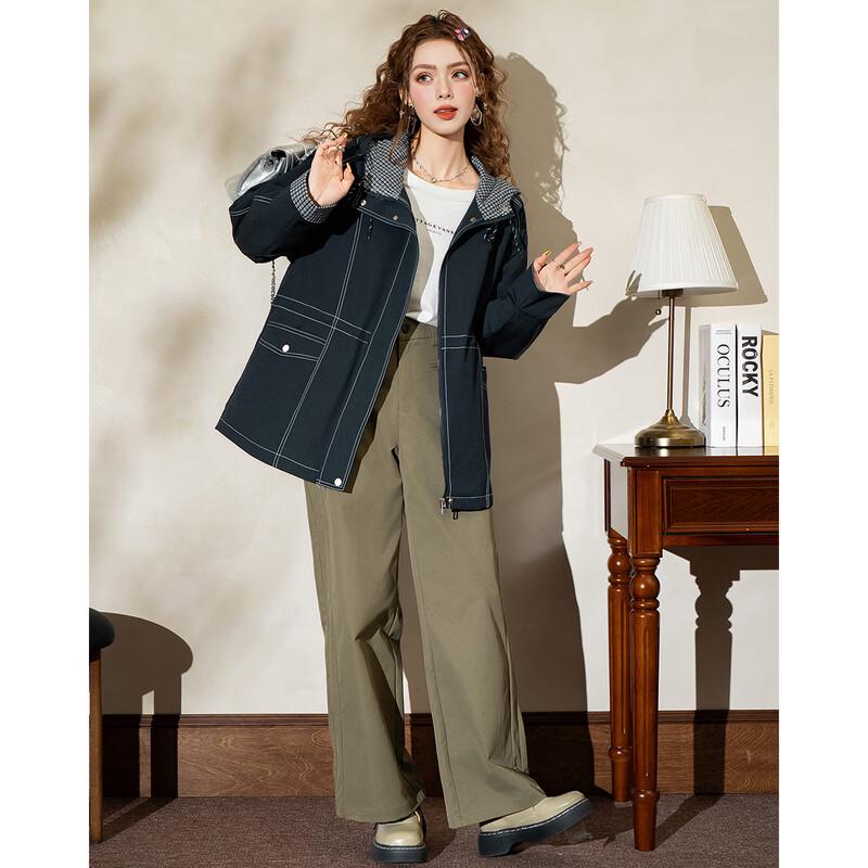 ET BOITE Women's Hooded Trench Coat with Color-Block Detail