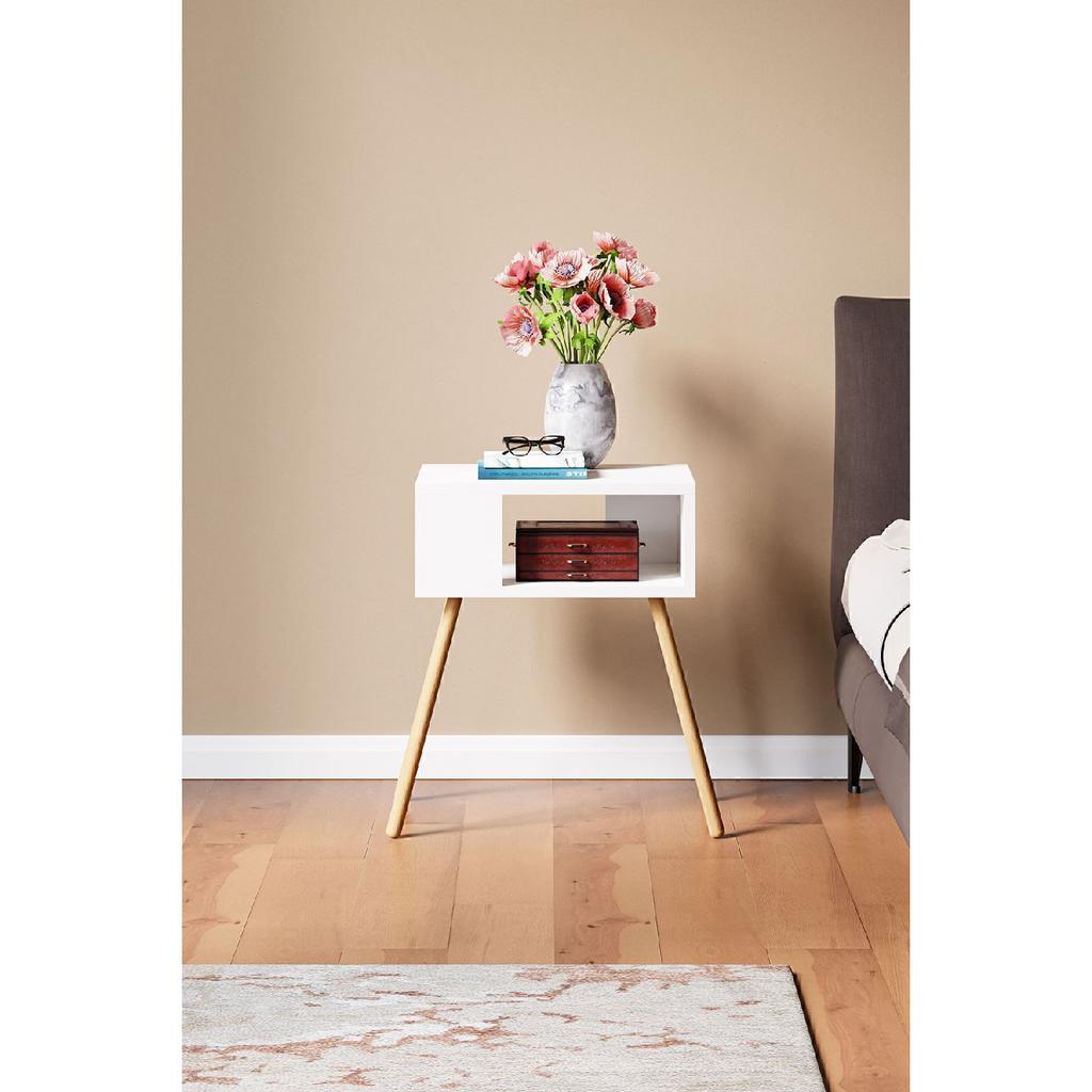 Wooden Leg Nightstand With Decorative Shelves - Atlantic Pine