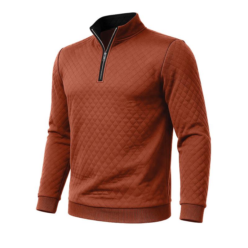 Autumn Winter Men's Solid Color Plaid Hoodie Fashion Stand Collar Half Zipper Casual Sweatshirts Men Loose Pullovers