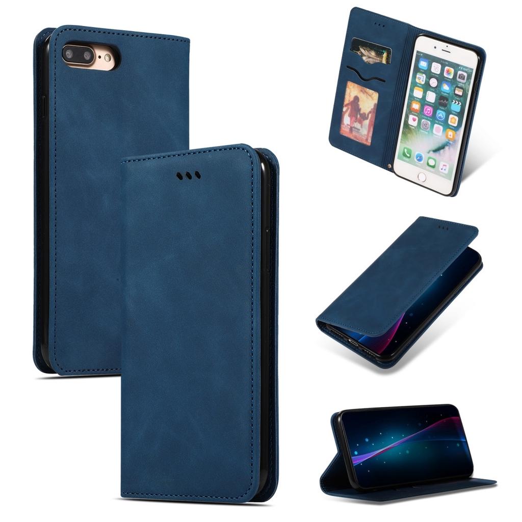 Buy Coque Etui en cuir avec rabat magnétique Business Skin Feel pour iPhone 8 Plus / 7 Plus Bleu