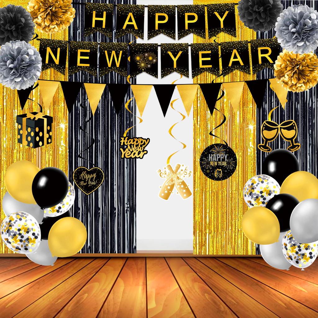 Happy New Year Party Supplies Holiday Arrangement Props New Year Party Tableware Paper Plate Tissue Tablecloth Decoration
