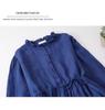 2025 Early Autumn Women's High-End Cotton Linen Ruffle Collar Mid-Length Dress - Light Luxury & Slimming Fit