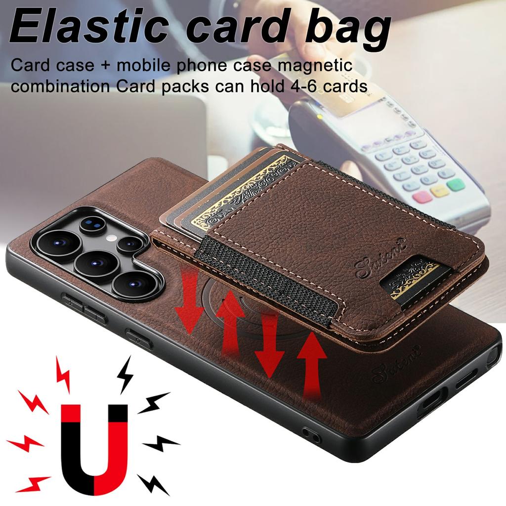 SUTENI H17 For Samsung Galaxy S25 Ultra Magnetic Case Card Slots Leather + TPU Kickstand Phone Cover