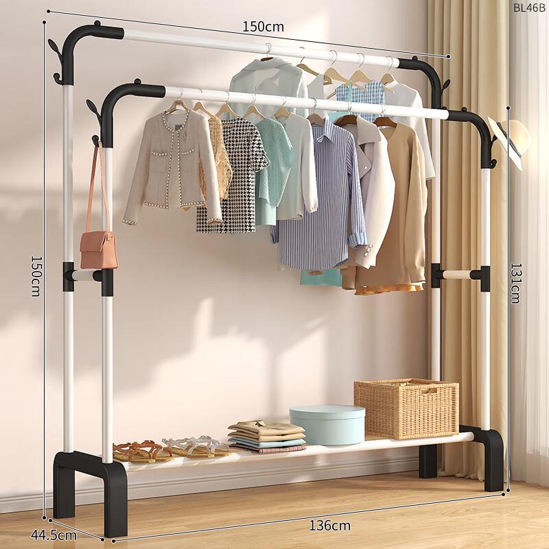 OIMG Foldable Metal Garment Rack with Storage Shelves and Wheels