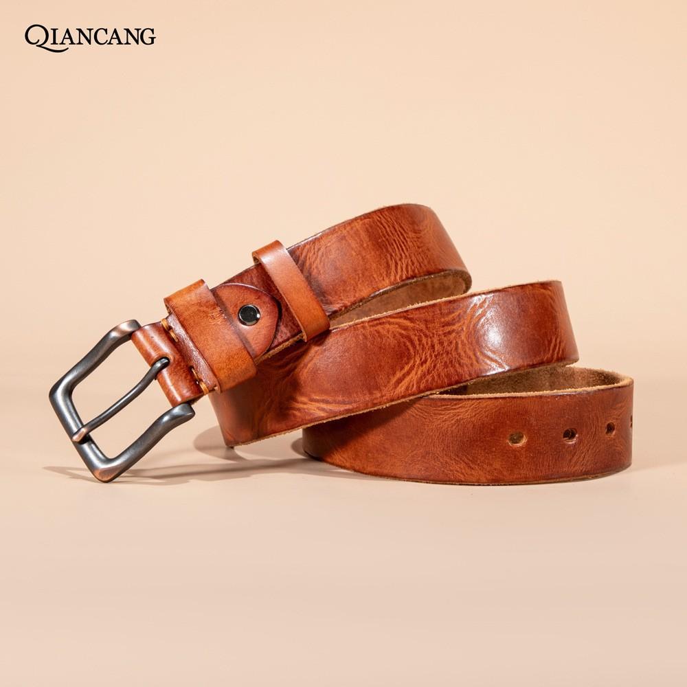 

Ремень ручной работы из коровьей кожи первого слоя в стиле ретро, мужской ремень из натуральной кожи, повседневный универсальный ремень 110cm-130cm хаки