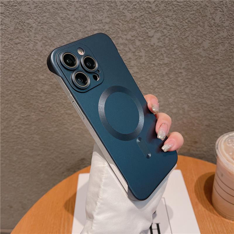 Frameless Plating Metallic Paint Magnetic Hard PC Case For Apple iPhone 15 14 13 12 Pro Max Plus Matte Anti-fingerprint Shockproof Back Cover Shell