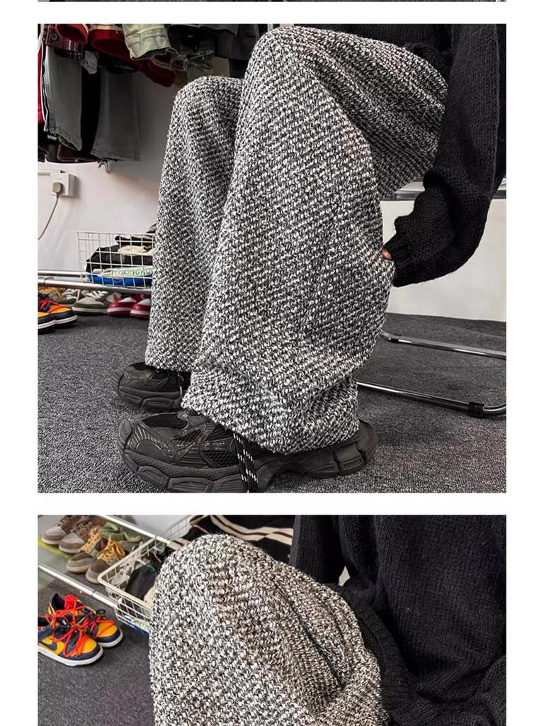 Męskie spodnie z wełny w stylu vintage, szare, z szerokimi nogawkami - styl retro amerykański