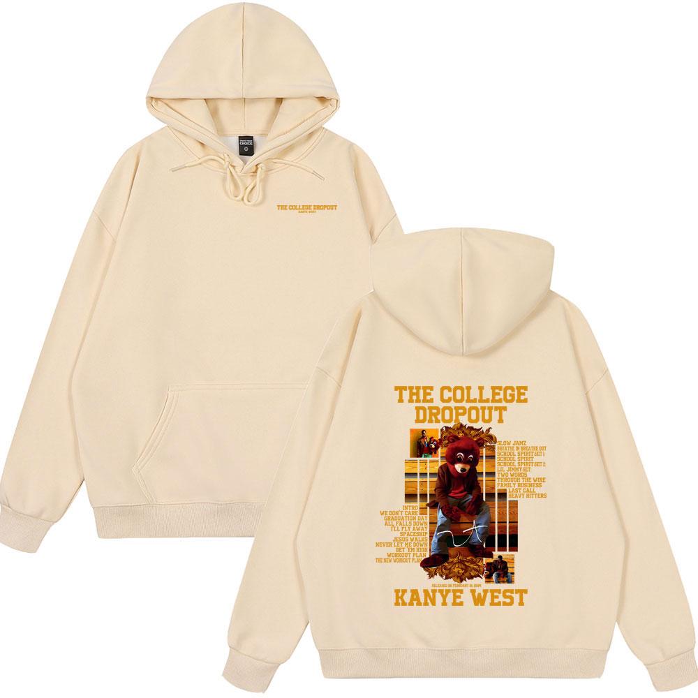 Rapper Kanye West The College Dropout Bear Graphic Hoodies Summer New Style Clothing Hip Hop Oversized Streetwears Spring Wears