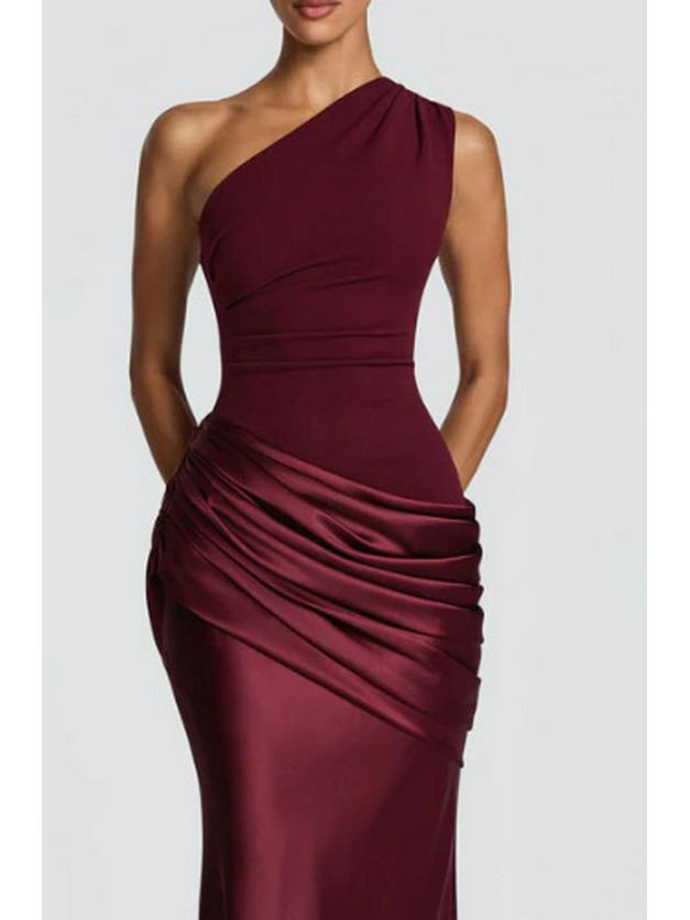

European Summer Satin One-Shoulder Bodycon Dress Large глибокий/червоний