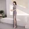 Sequined Fishtail Evening Dress Dress Women's 1011 New Temperament Long Shoulder Tassel Presides Over the Annual Meeting Banquet