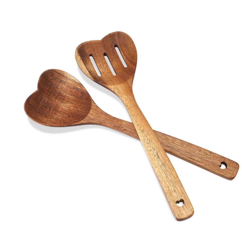 Heart Shaped Wood Spoon Mixing Spoons Kitchen Utensils Teaspoons Heat Resistance Long Handle Coffee Spoon Easy To Use