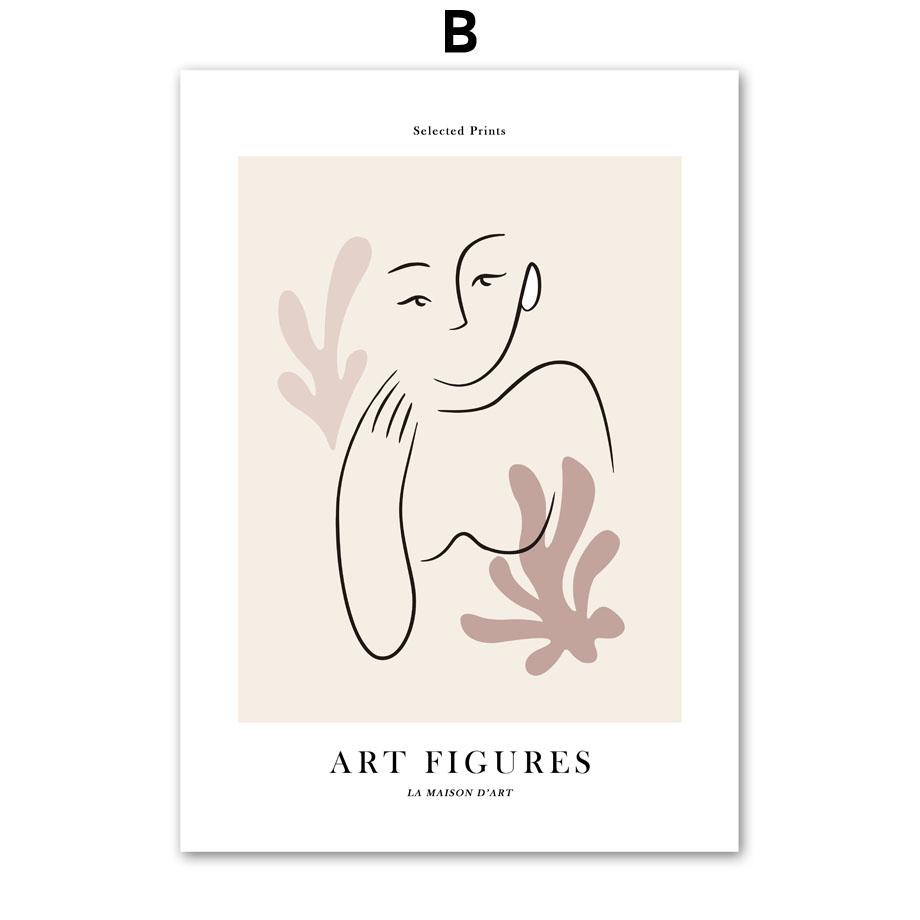 Wandkunst Leinwand Malerei Linie Mädchen Blume Moderne minimalistische abstrakte nordische Poster und Drucke Wandbilder für Wohnzimmer