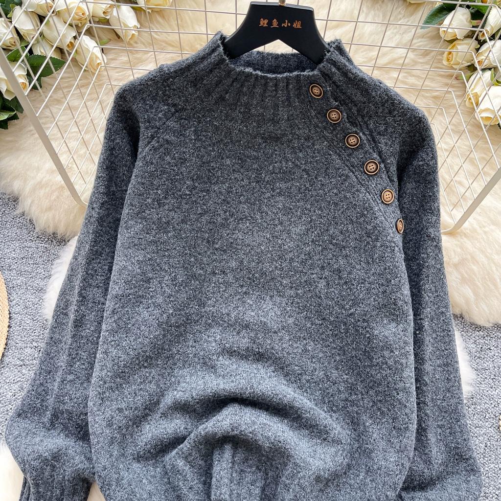 Autumn Winter Women College Style Stand Collar Knitted Sweater Pullover Tops For Girl
