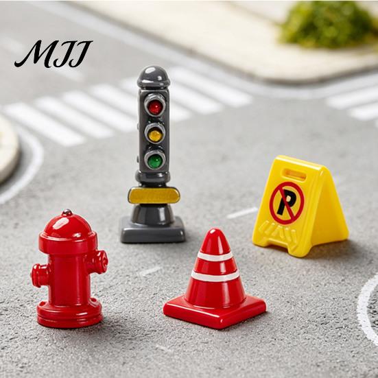 Miniature Building Accessories 8Pcs Mini Traffic Sign Figurines, Simulation Street Barrier Ornaments, Tiny DIY Scene Construction Kits Light,