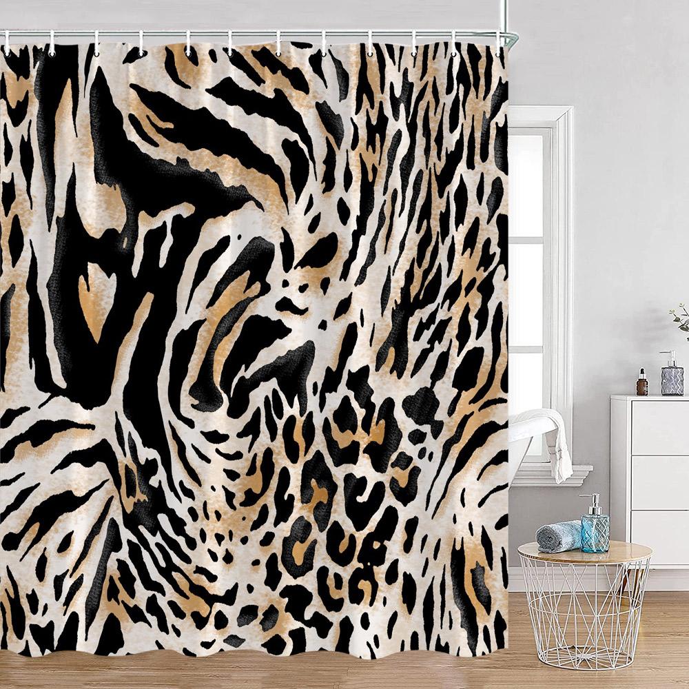 Leopard Pattern Shower Curtain Panther Wild Animals Modern Fashion Bathroom Decorations Ployester Bathtub Curtain with Hooks