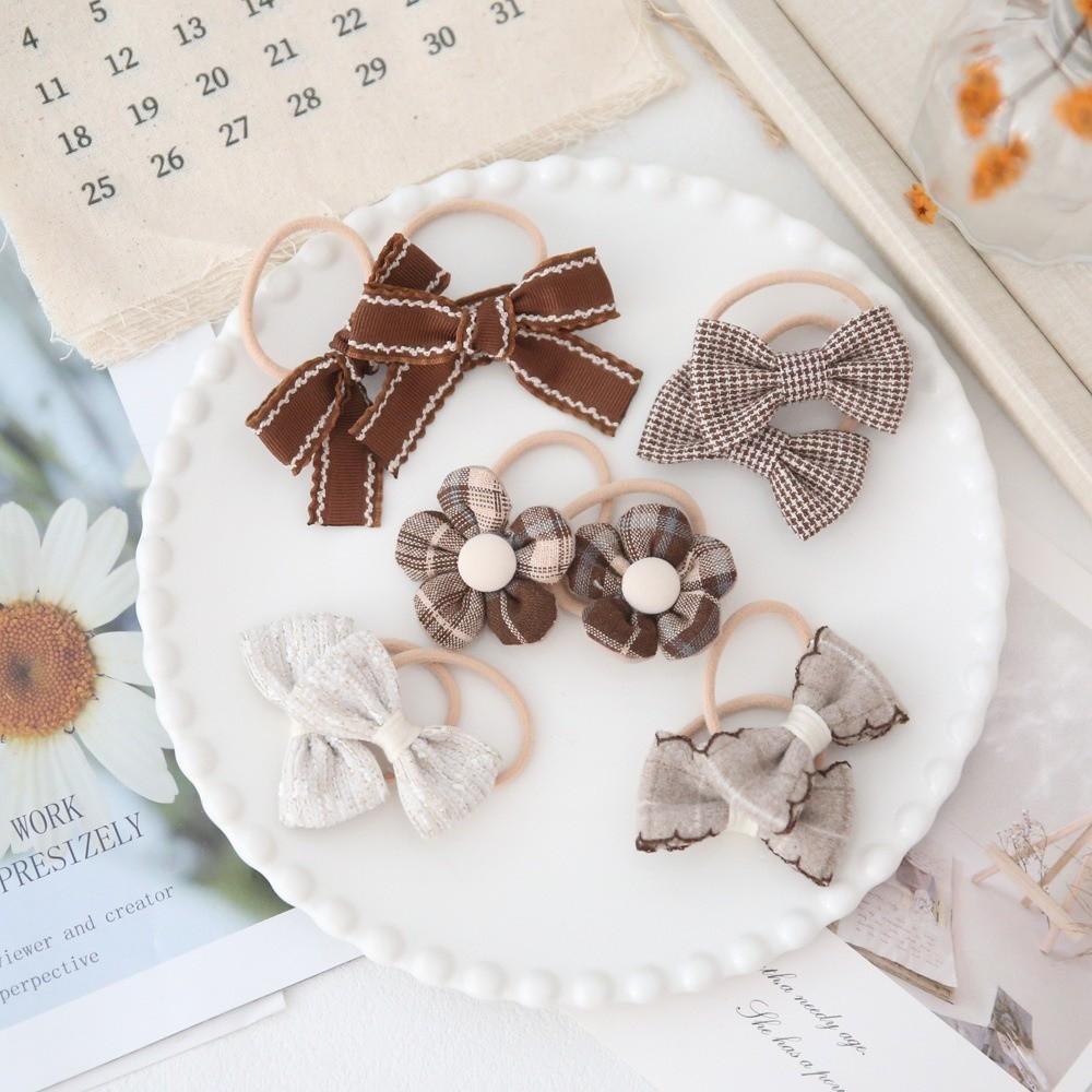 10pcs Handmade Flower Bows Hair Ropes Elastic Harpin Girls Hair Bows Set No Harm Hair Accessories Bowknot Hair Ties