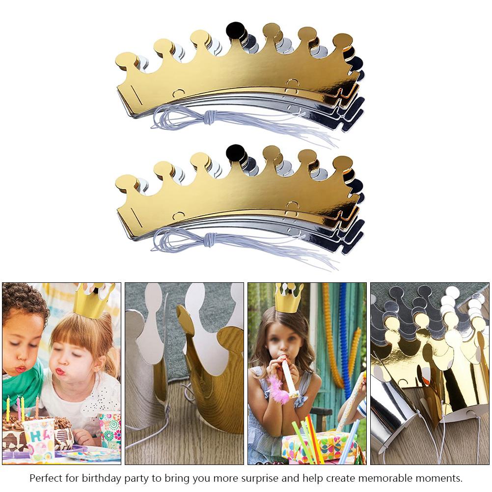 20 Pcs Birthday Hat Paper Cap Crown Party Children Metal Foil Kids Adults Headwear