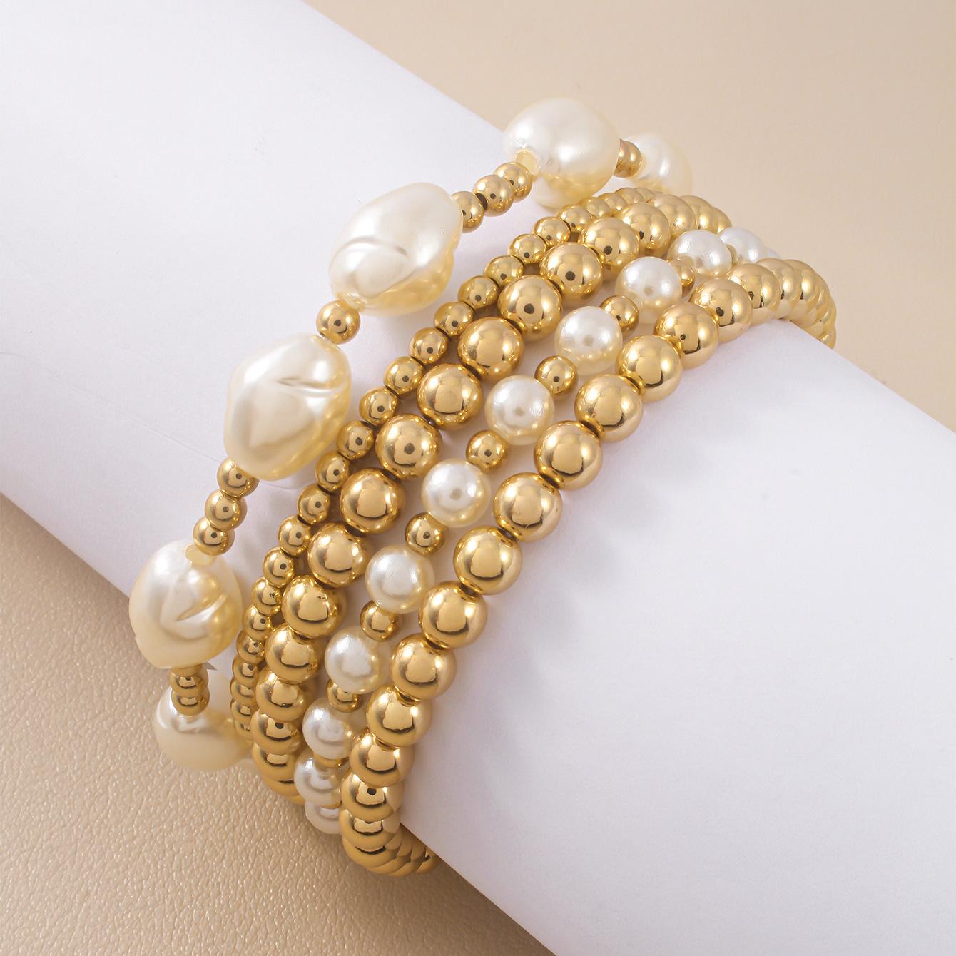 

Hot-selling pearl set bracelet rice beads beaded simple personality hand-woven fashion bracelet золотой