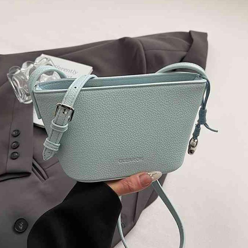 Fashi Red Bucket Handbag French Texture PU Small Crossbody Bags Summer Women's Simple Versatile One Shoulder Bag