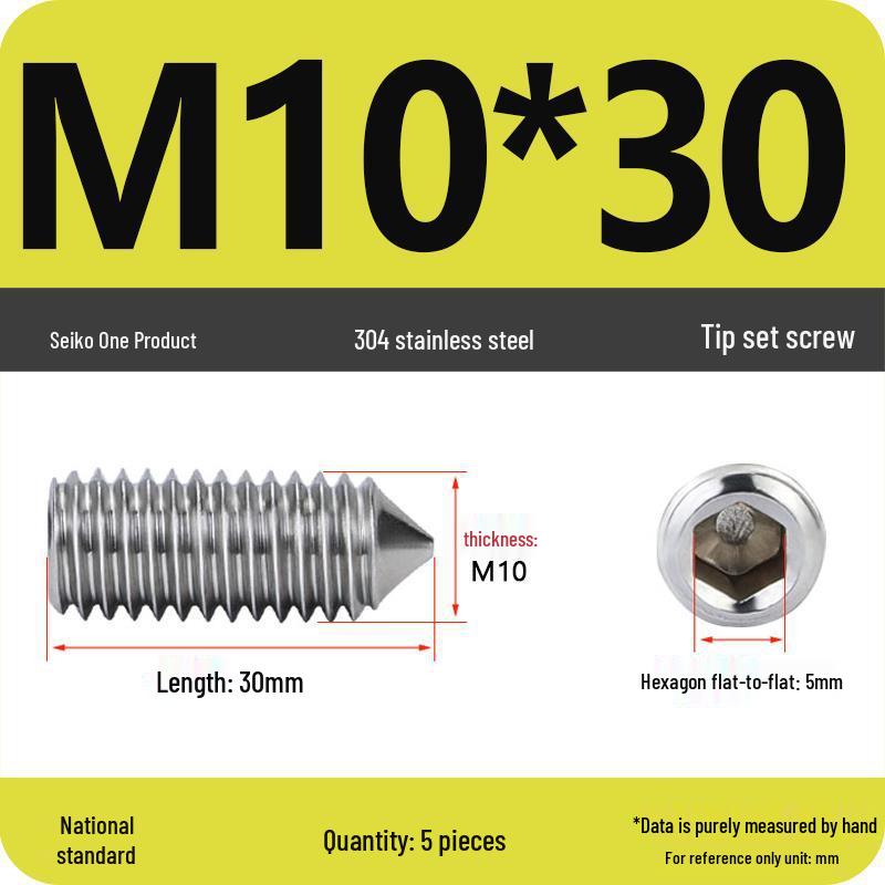 304 Stainless Steel Internal Hex Set Screw | Headless Grub Screw M2-M16