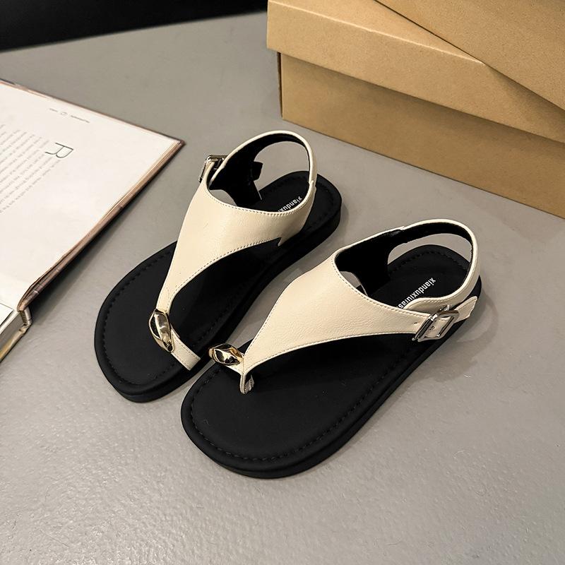 

Сандалии на плоской подошве с платформой под носком, летняя обувь, французский морской отдых с юбкой, женские римские прохладные шлепанцы в елочку 40 бежевый