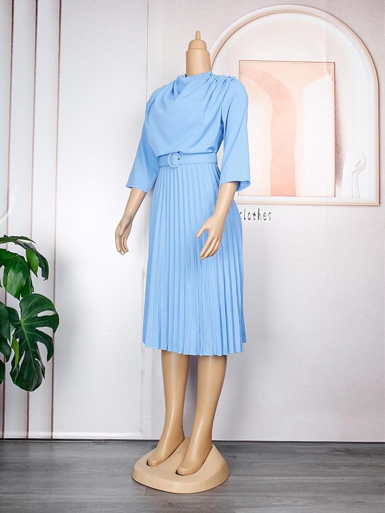 2023 Women's African Plus Size Solid Color Mid-length OL Commute Dress