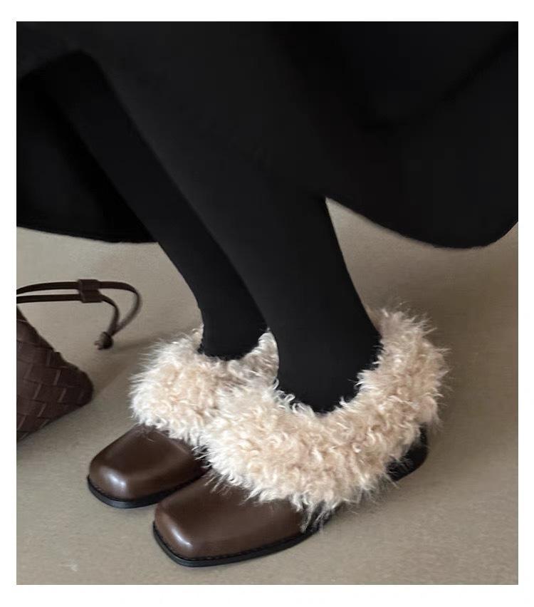 

Версия из коровьей кожи~ Туфли Мэри Джейн на квадратном каблуке, на одной педали, в стиле ретро, из бархата, теплые, маленькие кожаные туфли, хлопковые туфли, на толстом каблуке, одинарные туфли, пушистые туфли 34