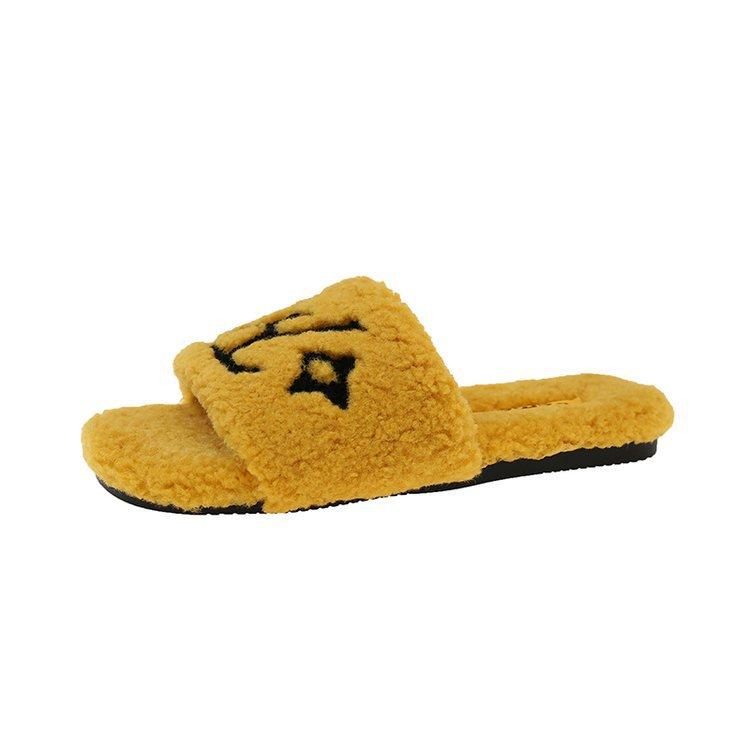 [Youshilai] Internet Celebrity Flat-bottomed Non-slip Fluffy Slippers Women's 2025 Autumn and Winter New One-word Lightweight Cotton Slippers Tide