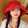 Cute red bow button quick drying bucket hat women's summer thin breathable flap hat sunshade sunscreen hat