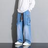 Jeans American Street Retro Elastic Waist Denim Men's Loose Straight Wide-leg Trousers