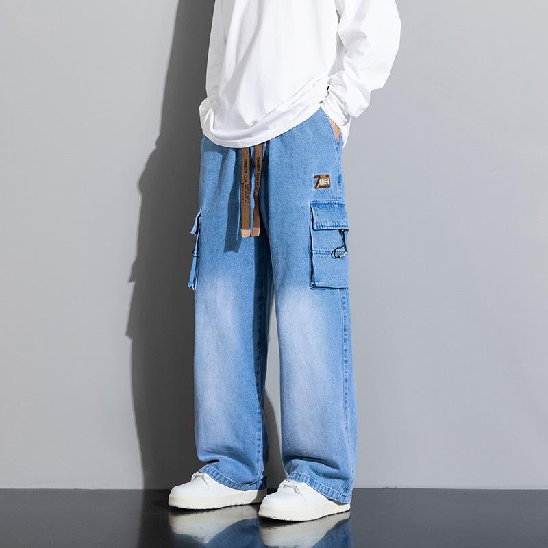 

Джинсы Американский Уличный Ретро Эластичная Талия Деним Мужские Свободные Прямые Широкие Брюки 8XL