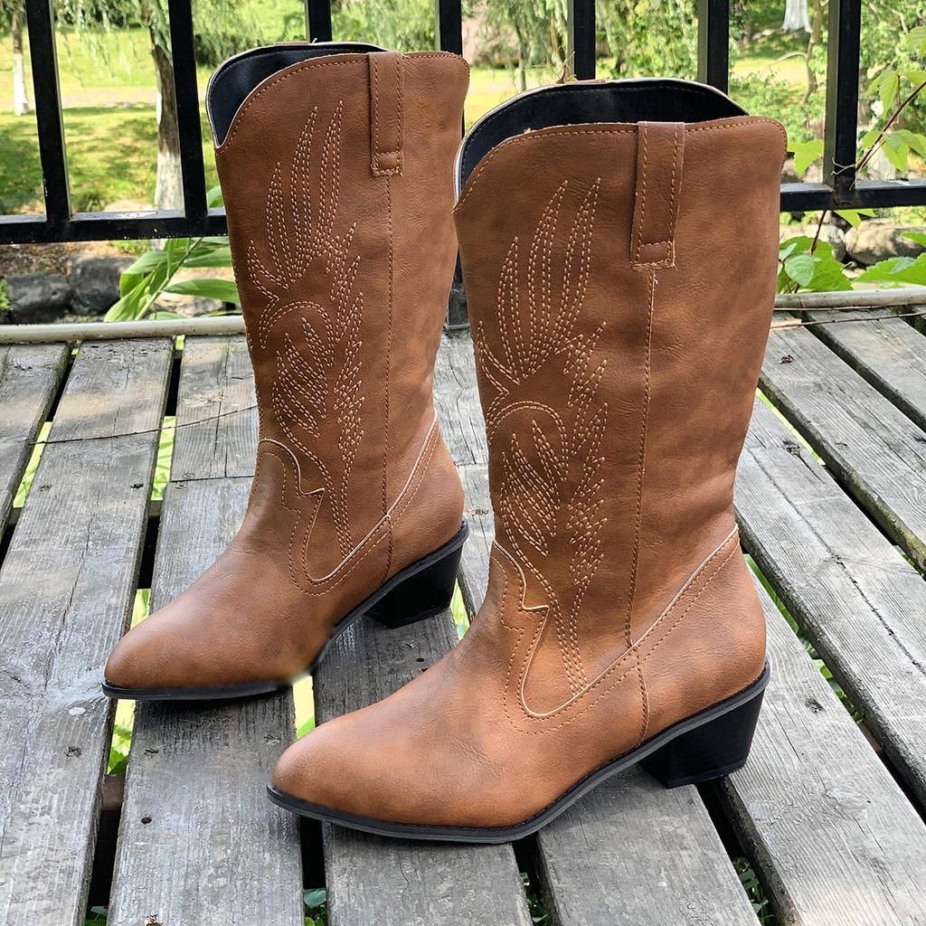Winter Punk Stiefel Mode Slipper Damenschuhe Elegant Dicke Sohle Lange Ritterstiefel Cowboy Stiefel Goth Cowboy Stiefel für Damen