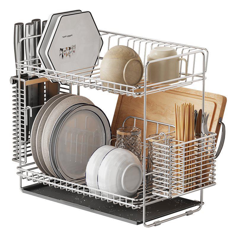 304 Stainless Steel Double-Layer Kitchen Dish and Bowl Drain Rack