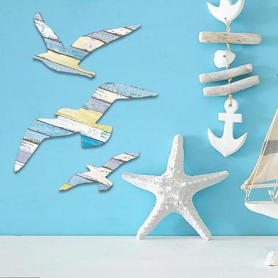 Mediterranean-Style Handmade Wooden Seagull Wall Decoration for Children's Room