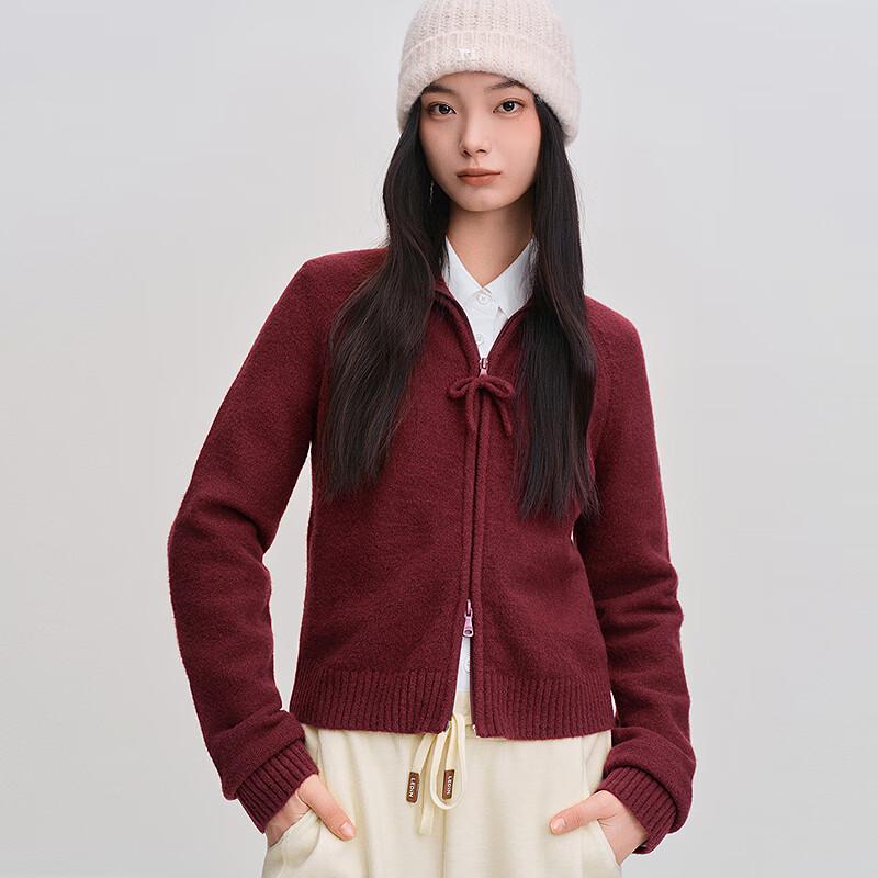 Ledin Women's Bowknot Zipper Cardigan Sweater