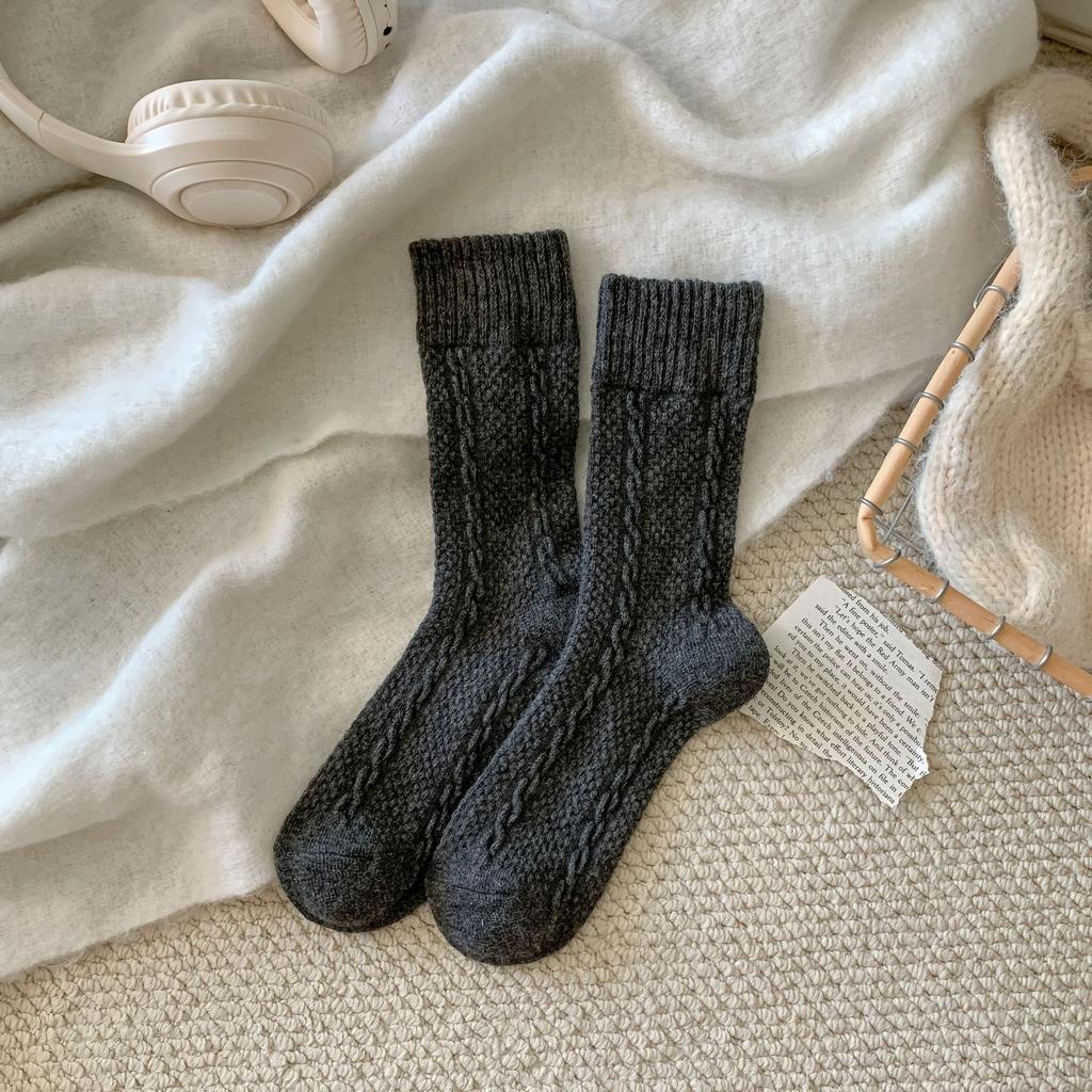 Wool Socks Children'S Twist Retro Trendy Simple Solid Color Medium Tube Socks Gray Thickened Stacking Socks