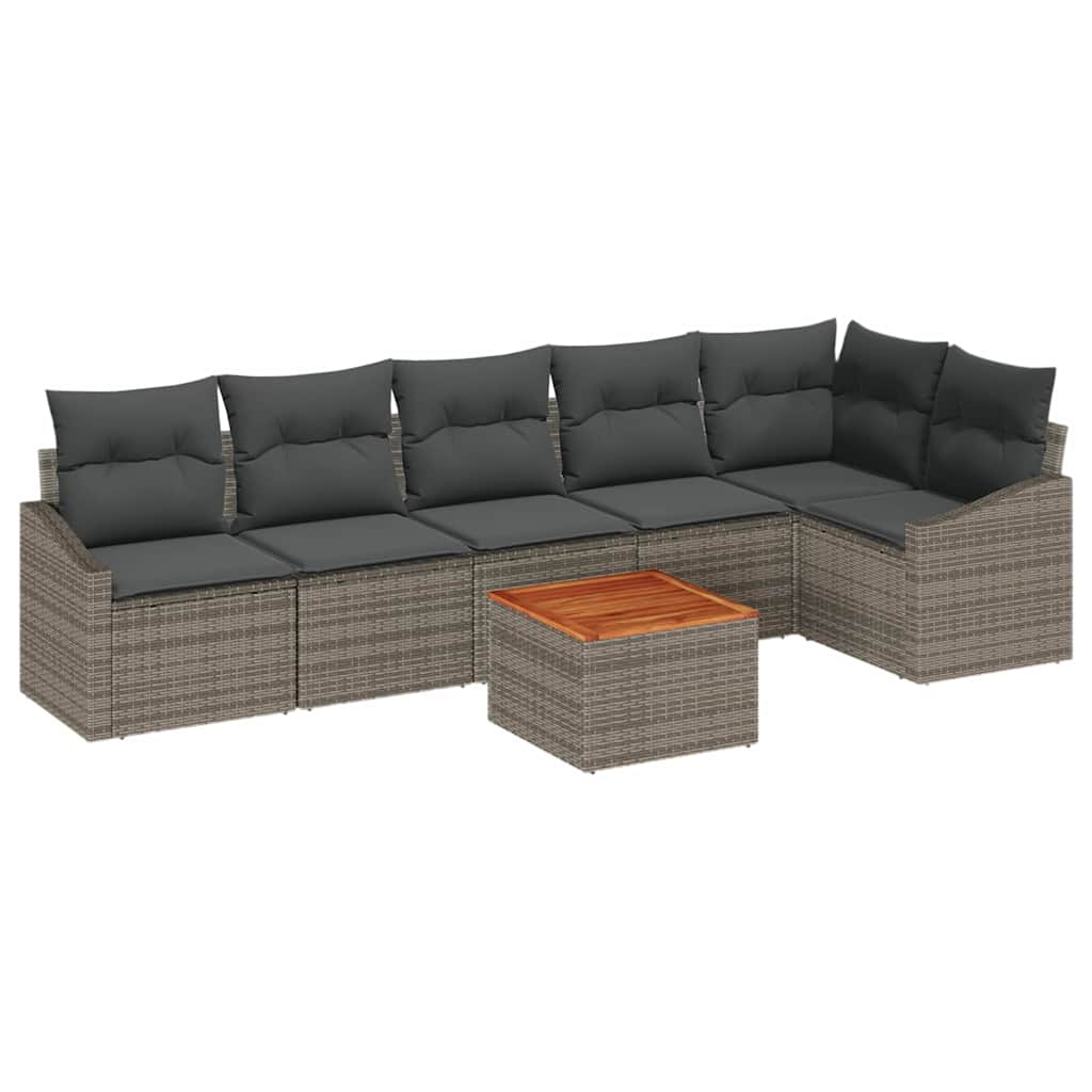 7 Piece Grey Poly Rattan Garden Sofa Set with Storage