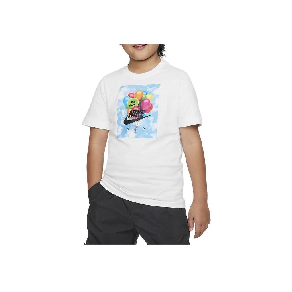 Nike Letter Pattern Printed Graphic Neck Short Sleeve T-Shirt Kids Tops White FD2664-100