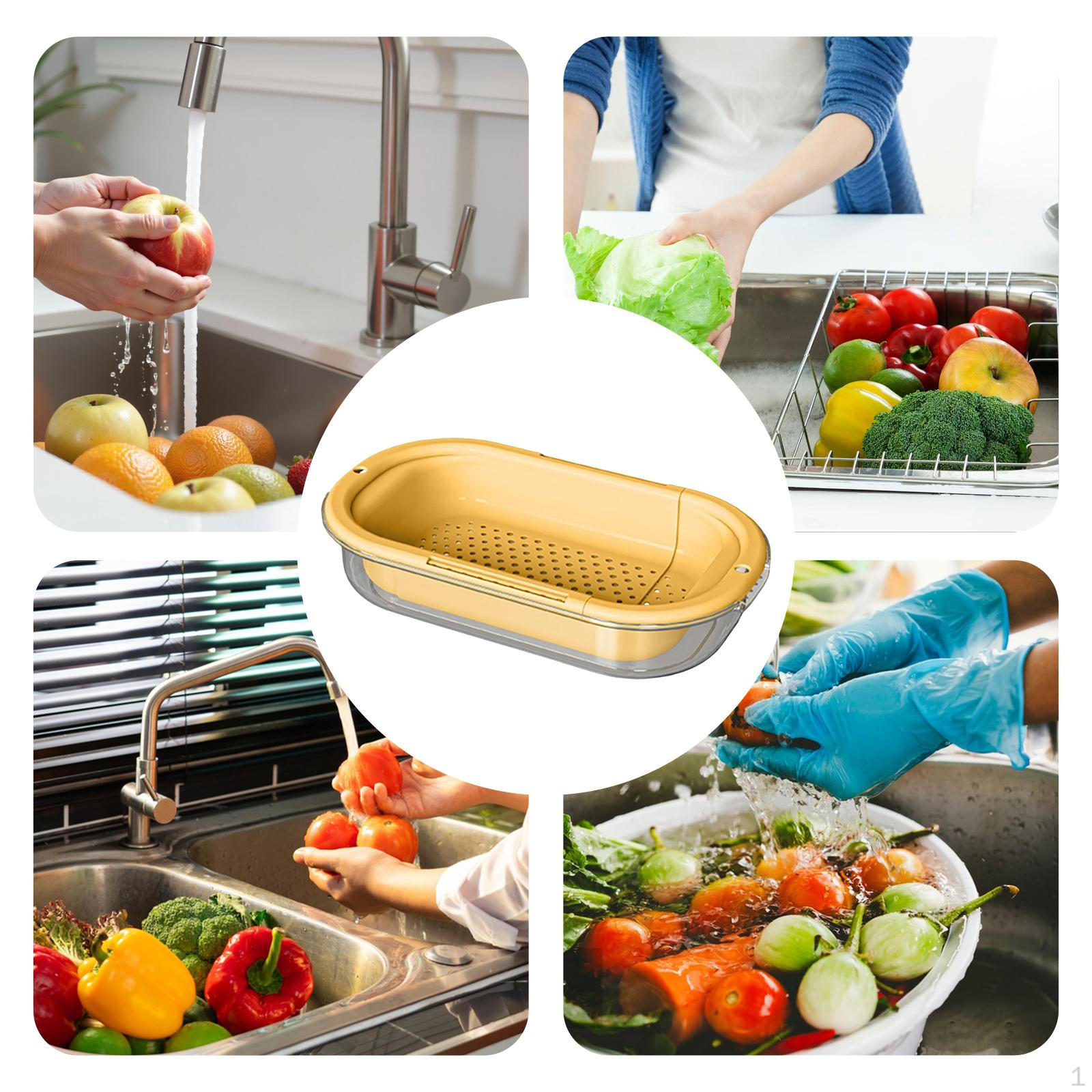 

Набор мисок-дуршлагов над раковиной, выдвижная корзина-дуршлаг для слива, съемная для смешивания Yellow