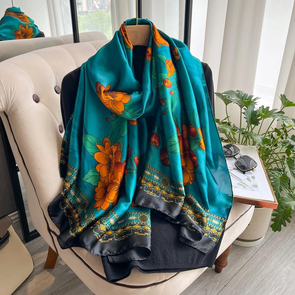 2025 Fashion Print Large Shawl Wraps Silk Scarf Women Luxury Brand Satin Headband Hijab Bandana Turban Foulard Summer Beach